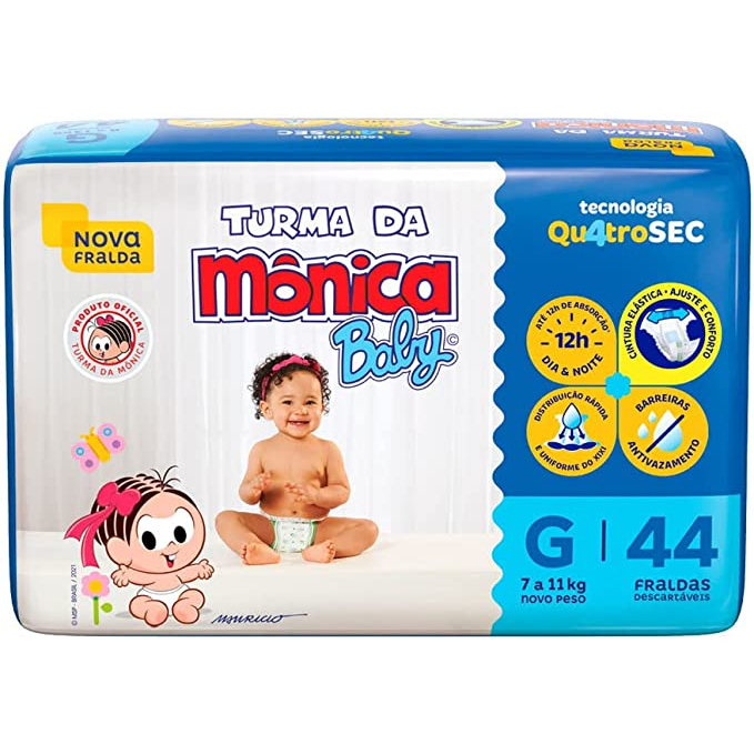 Fralda Turma da Monica Baby Tam. G - 44 Unidades - 7 a 11 Kg