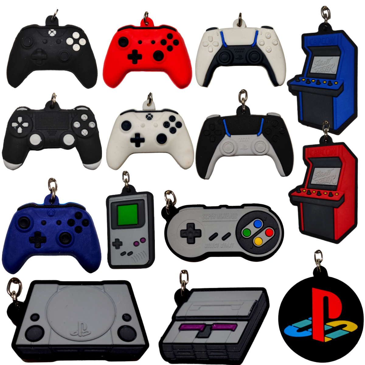 Chaveiro Emborrachado Geek Nerd Em Alto Relevo Consoles Marcantes e Seus Controles Playstation Nintendo Arcade Colecionável