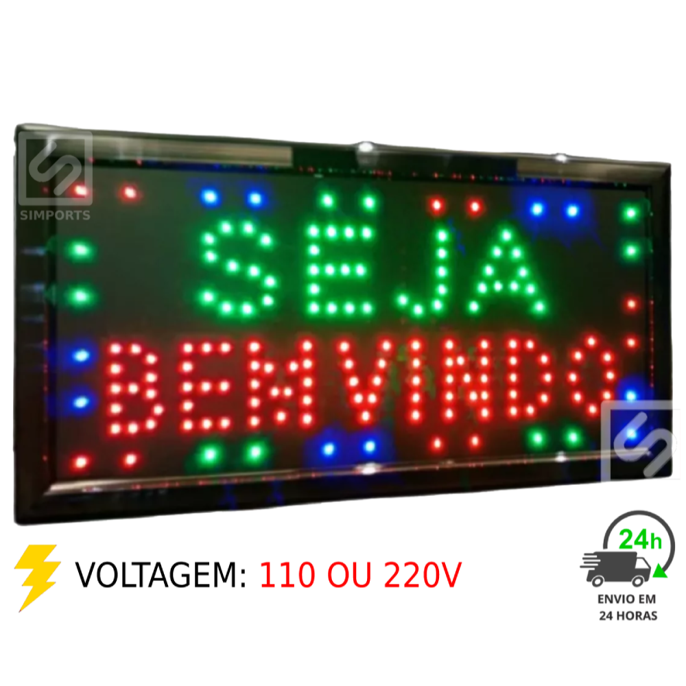 PLACA PAINEL LETREIRO DE LED LUMINOSO EM ESCRITA SEJA BEM VINDO - 110V ...