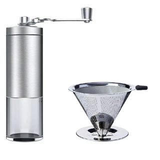 Kit Com Duas Peças Moedor De Café + Coador De Café inox Reutilizável Premium
