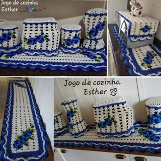 jogo de cozinha de crochê 11 peças