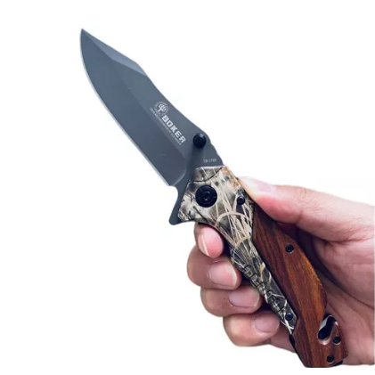 Canivete Madeira Camuflado Boker 1769 Multifuncional Semi Automático C/clip