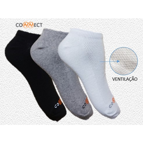 Kit 3 pares de meia soquete ventilação unissex