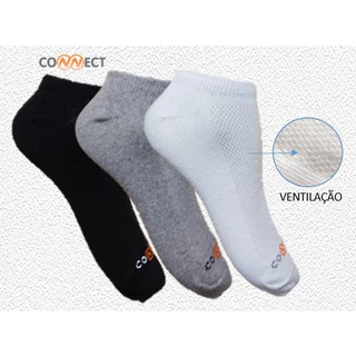 Kit 3 pares de meia soquete ventilação unissex