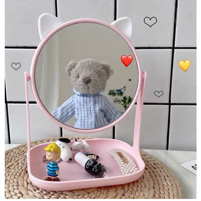 Espelho Mesa Penteadeira Porta Bijuteria Gatinha Com Base Oval