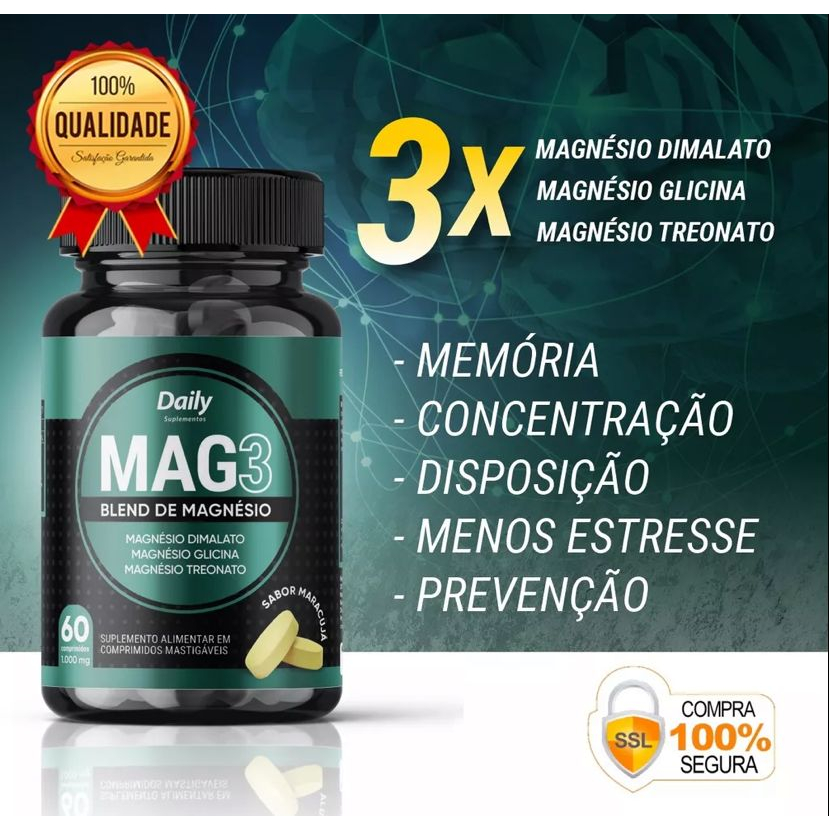 Suplemento Treonato de Magnésio Mag3 60 Comprimidos de 1000mg Para ...