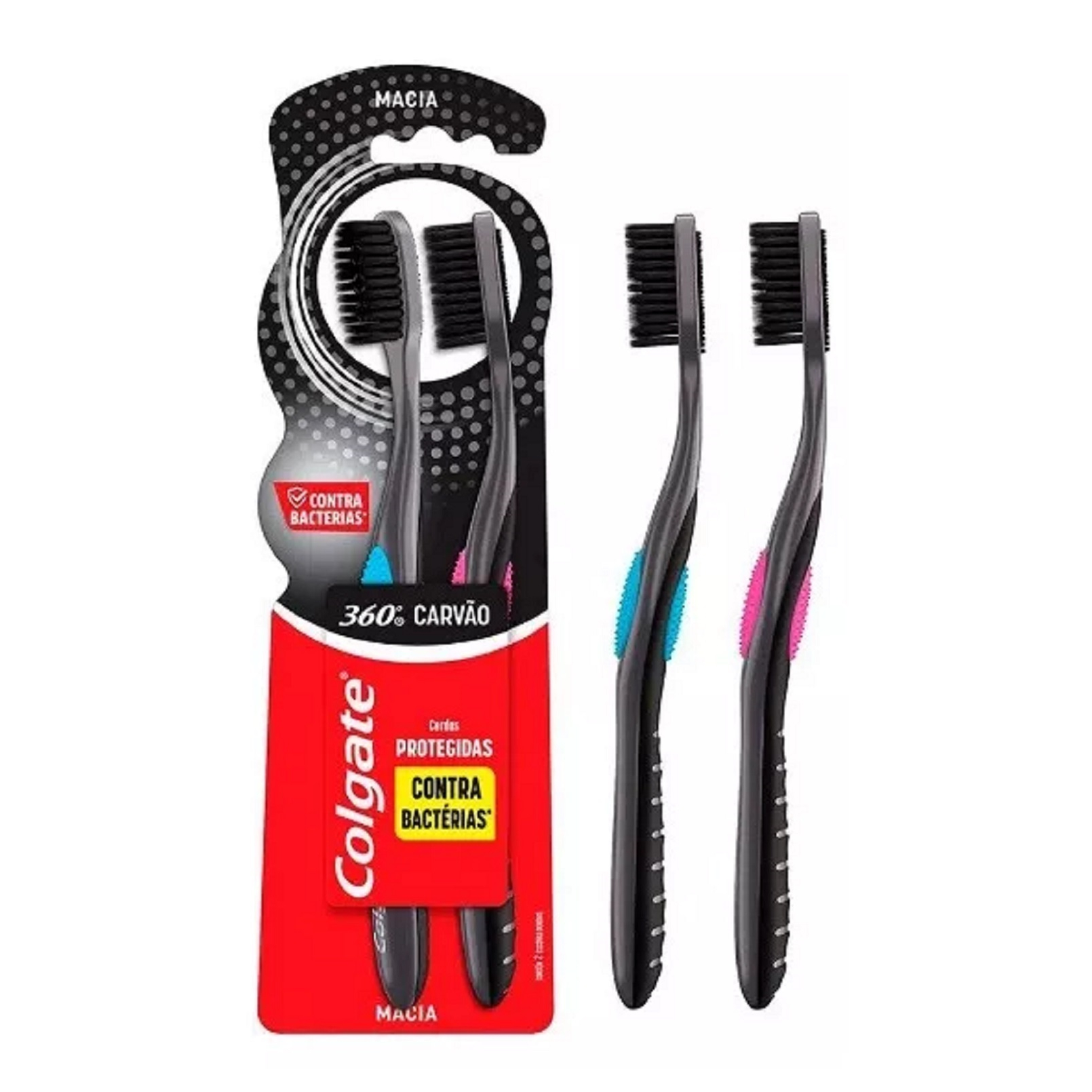 Escova Dental Colgate Macia 360° Carvão Com 2 Unidades