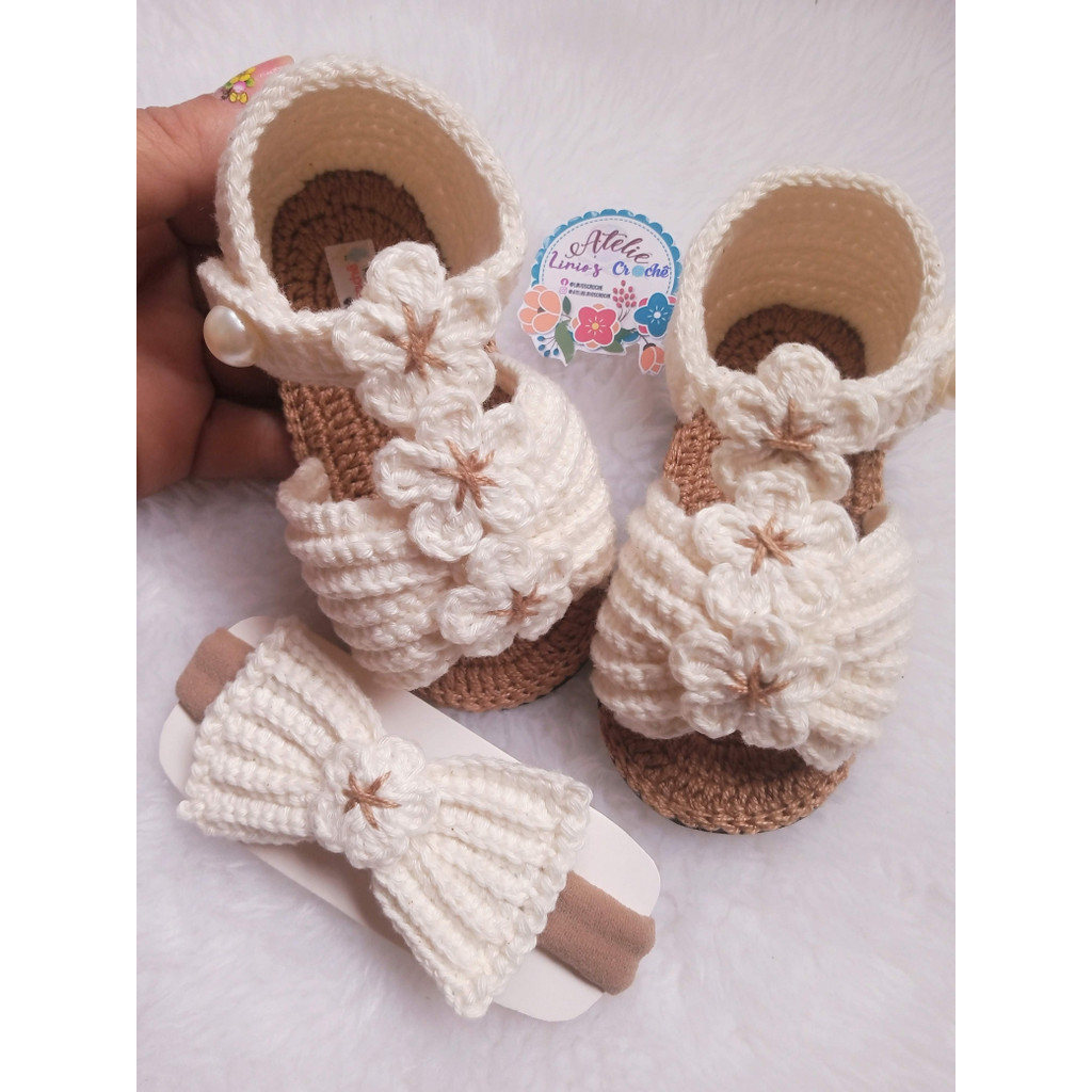 Recém Nascido Sandalias De Bebe Em Croche Croche Azul Marinho