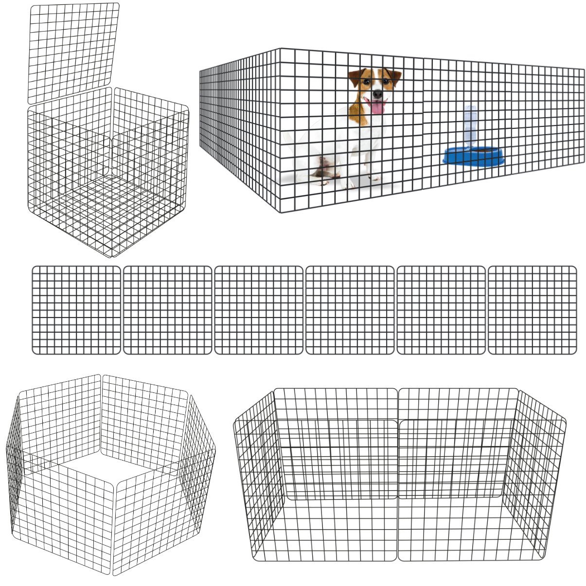 Cercado Pet Dobrável Cercadinho Cachorro Grade Cerca 100% Ajustável 6 Módulos de 60x60Cm