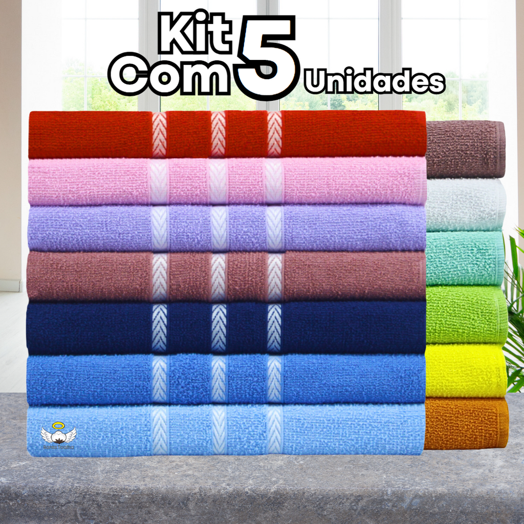 Kit 5 Toalha de Banho Melhor Custo Benefício 70x125 Algodão