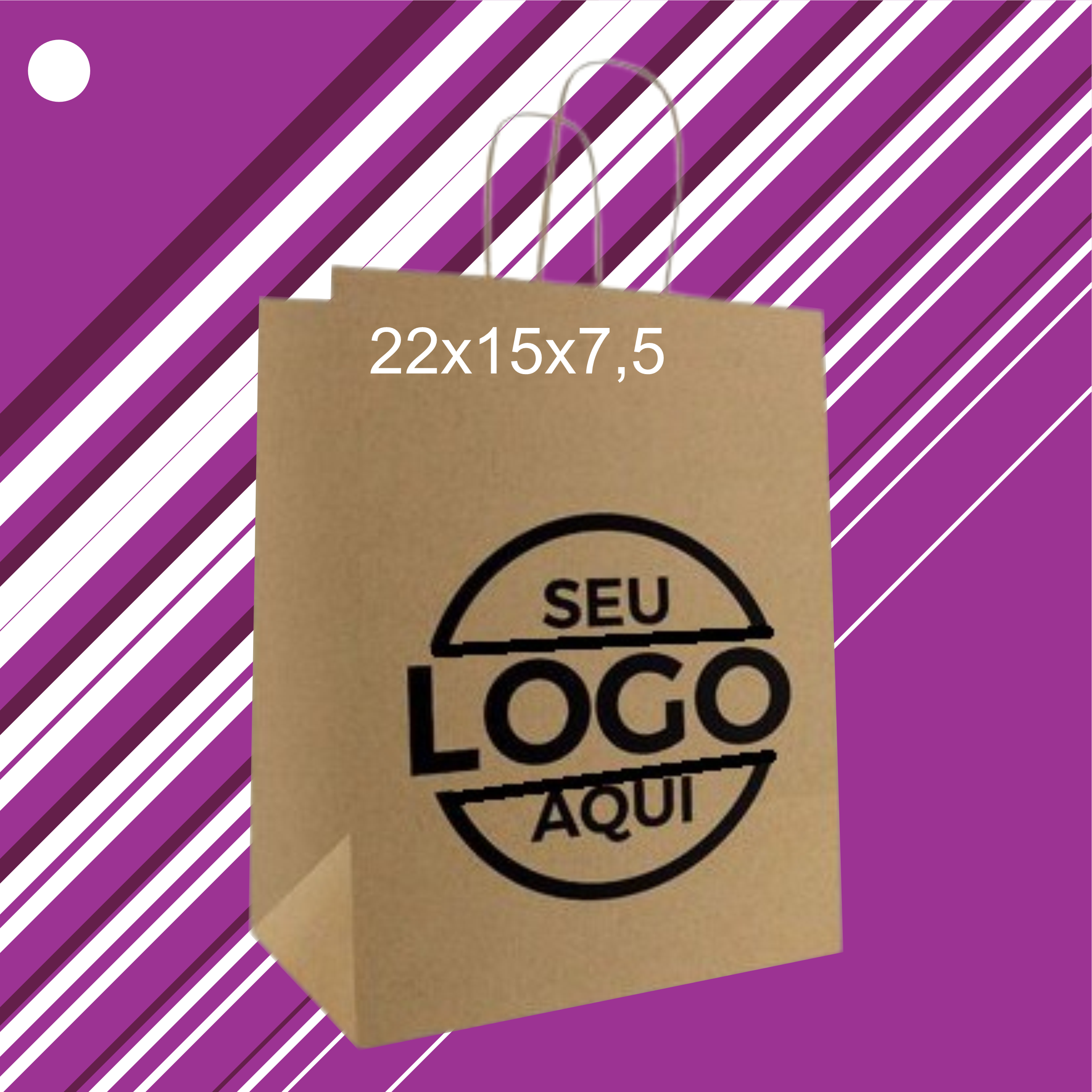 100 Sacola de Papel Kraft Personalizada com a sua logo, Sacolas 22x18x9