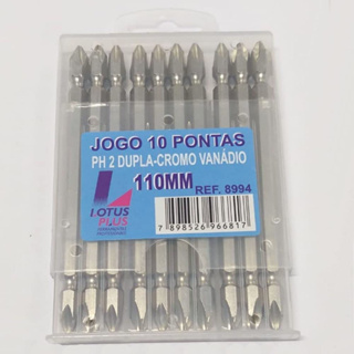 Kit jogo Bits Ponteira Parafusadeira Phillips Dupla ponta 65 e 110mm C/10 pontas