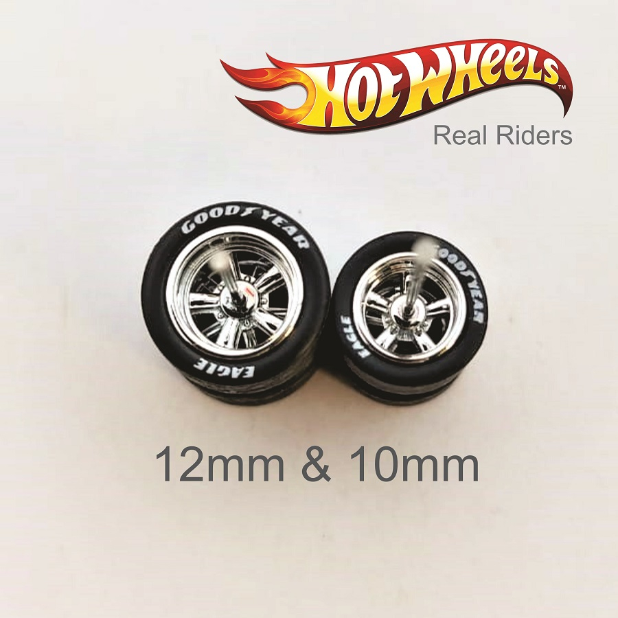 Mini rodas de borracha 10 E 12mm 5R Clássica Cromo 1:64 Hot Wheels real Raiders Goodyear