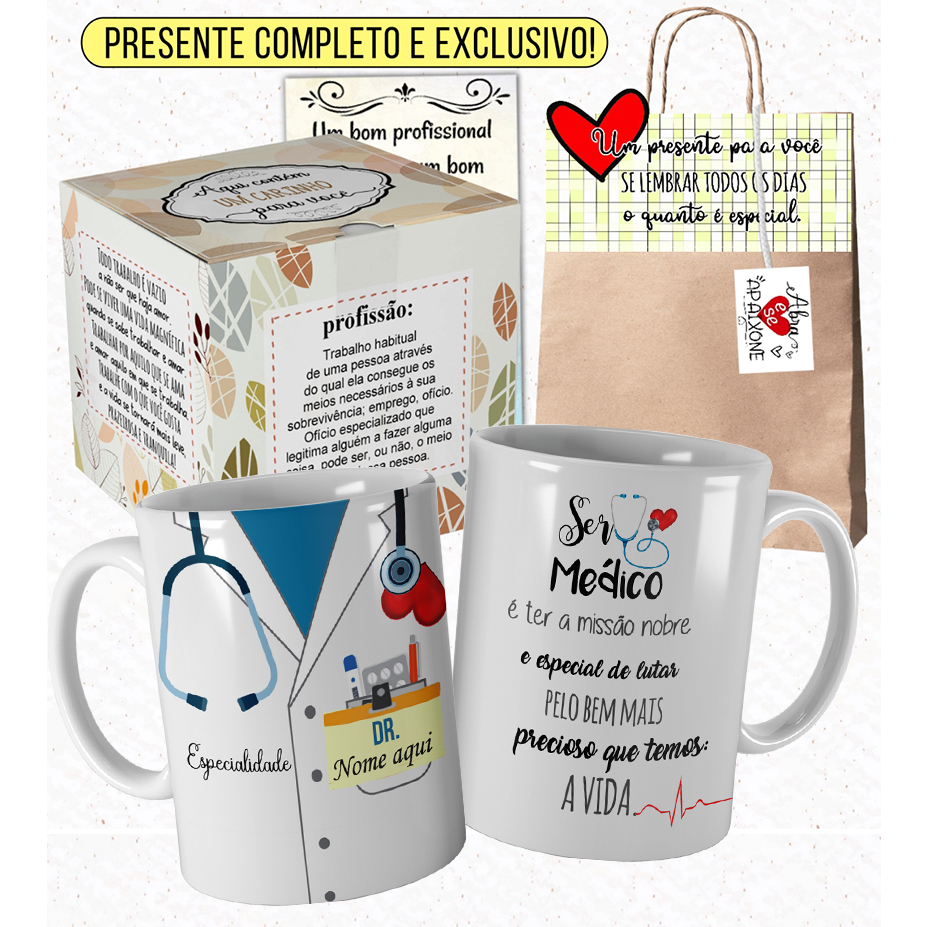 Caneca Profissão Medicina Personalizada com a Especialidade e Nome do ...