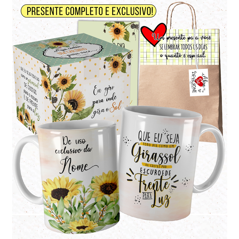 Caneca Girassol Personalizadacom Nome Seja Como Um Girassol com Embalagem Presenteável