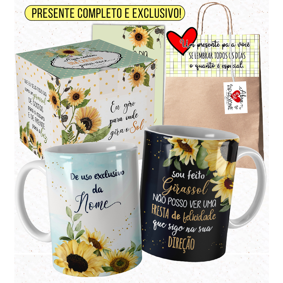 Caneca Girassol Linda Personalizada com Nome Sou Feito Girassol com Embalagem Presenteável