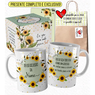 Caneca Girassol Personalizada com Nome Que Eu Seja Todo Dia como um Girassol com Embalagem