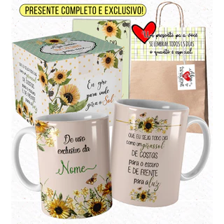 Caneca Girassol Personalizada com Nome Frase Seja Como Um Girassol com Embalagem