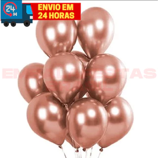 25 Unidades Balão Bexiga Rose Gold Latex Cromado Numero 5 Polegadas