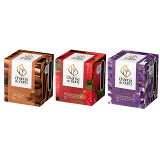 kit c/3 velas aromáticas perfumadas 60g aromas canela, morango e lavanda