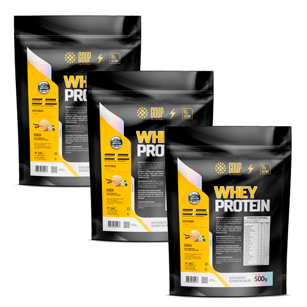 Kit 3 Pacotes Whey Protein Concentrado (WPC) total 1,5kg