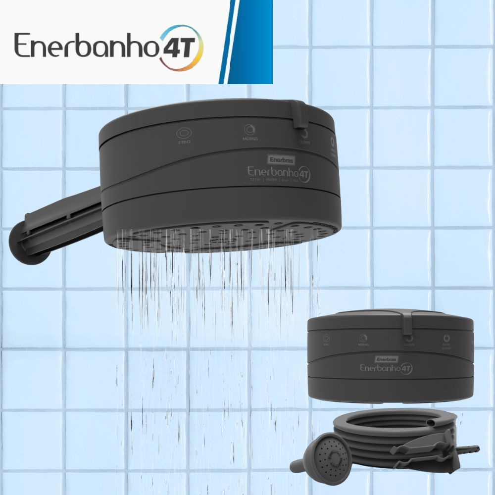 Ducha Elétrica Enerbanho 4T Preta 4 Temperaturas Preto 5500W 127v 6800W 220v Enerbras Chuveiro Eletrico Grande Vazao Promoção Economico