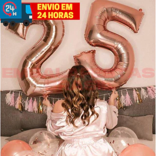KIT 2 Numeros Balão Bexiga Numero Metalizado 70cm ou 40cm Rose Gold Prata Dourado Aniversario
