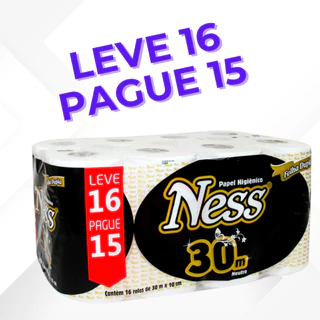 Kit 16 Rolos Com 30m Cada do Papel Higiênico Folha Dupla NESS - Pague 15 e Leve 16