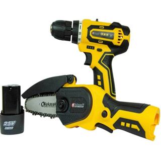 kit parafusadeira 25v profissional + motoserra a bateria com maleta multiuso