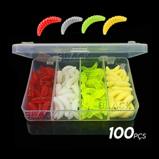 Kit 100 Iscas Artificiais Pesca Larvas Bichinho da Laranja em Silicone