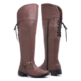 Bota Feminina Cano Longo Alto Botas Over Montaria Salto Baixo Ziper Lateral Confortável