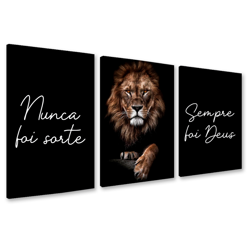 Kit 3 Quadros Decorativos Leão 120x60 Sala Nunca Foi Sorte Sempre Foi Deus Shopee Brasil 3883