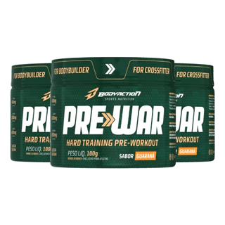 Kit 3x Pré Treino Pre War 2000mg Beta Alanina Cafeína Taurina Bodyaction