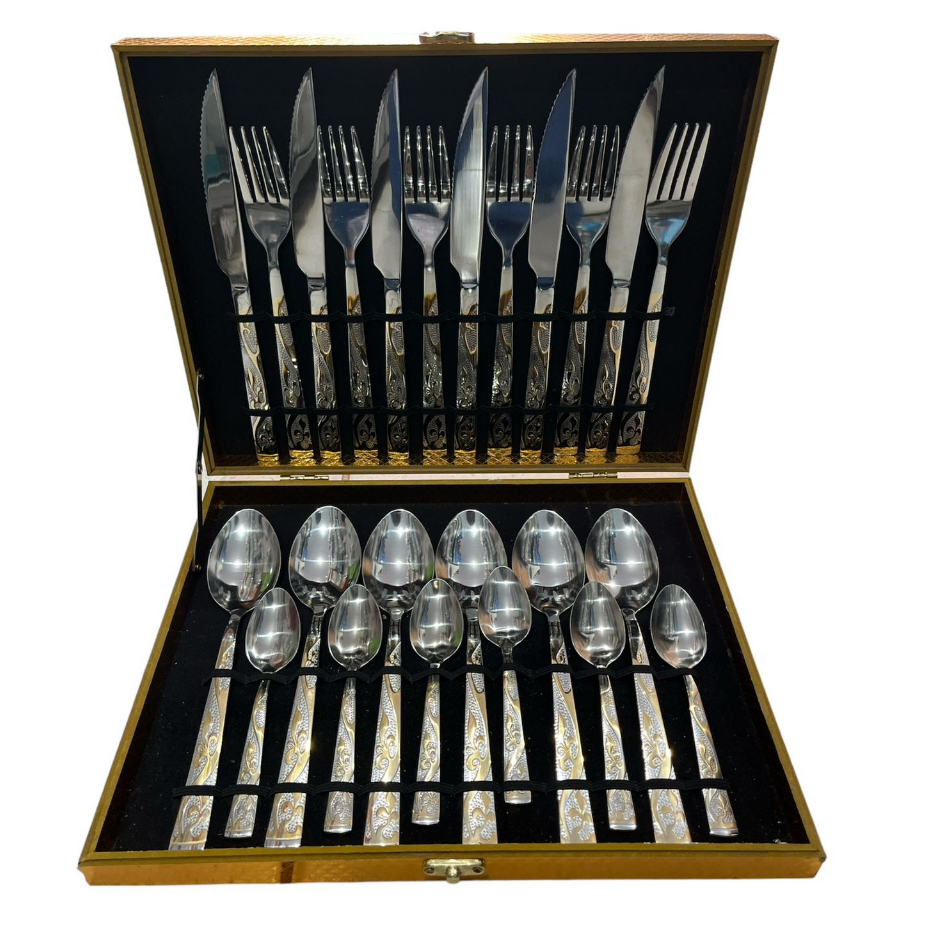 Kit Faqueiro Maleta De Talheres Inox 24 Peças Com Dourado Chique ...