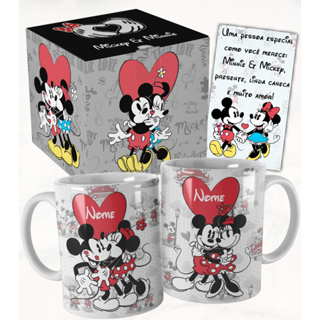 Caneca Namorados Minnie e Mickey Romântica True Love Personalizada com Nome e Embalagem Nop