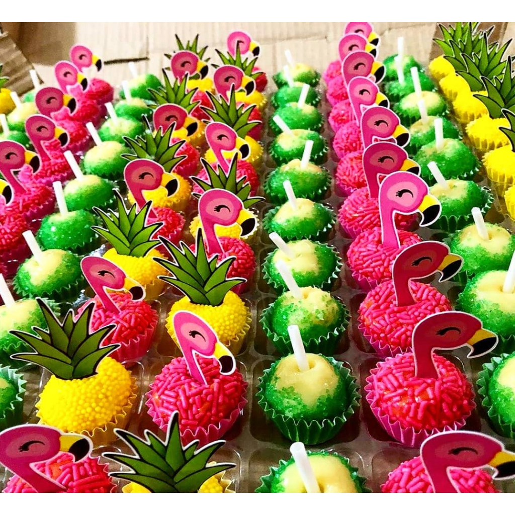 150 Topper de doces Flamingo Tropical pool party tags
