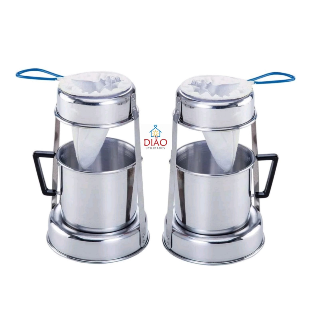 Kit 2 coador de café alumínio Com lindo Suporte e Leiteira | Shopee Brasil