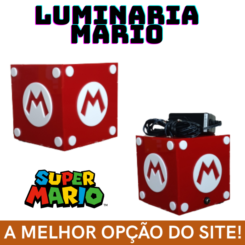 Luminaria Abajur Cubo Bloco Super Mario Bros. VERMELHO E BRANCO em Oferta na Shopee