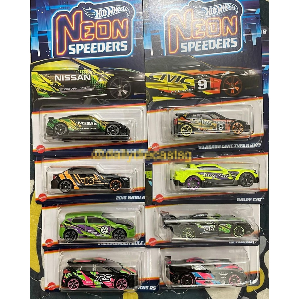 Hot Wheels Velocidades Neon Rodas Quentes (2017 Nissan GT-R R35 , 2016 BMW M2 , Rally Cat , Volkswagen Golf MK7 , Ford Focus RS , Hunter , SRT Viper GTS) 1 : 64 Carro Modelo De Escala Diecast