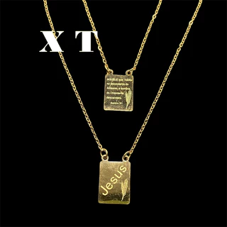 Escapulário de colar Prata Salmo 23 correntinha masculina prata jesus de aco inox