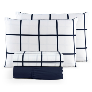 Jogo de Lençol Casal Padrão 04 Peças 200 Fios Cama Box Estampado Toque Aveludado Macio