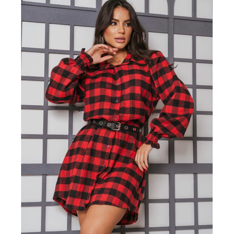 Vestido Chamise Camisa Xadrez Plus Size Flanelada Plus Size - R$ 149,51 em  2023