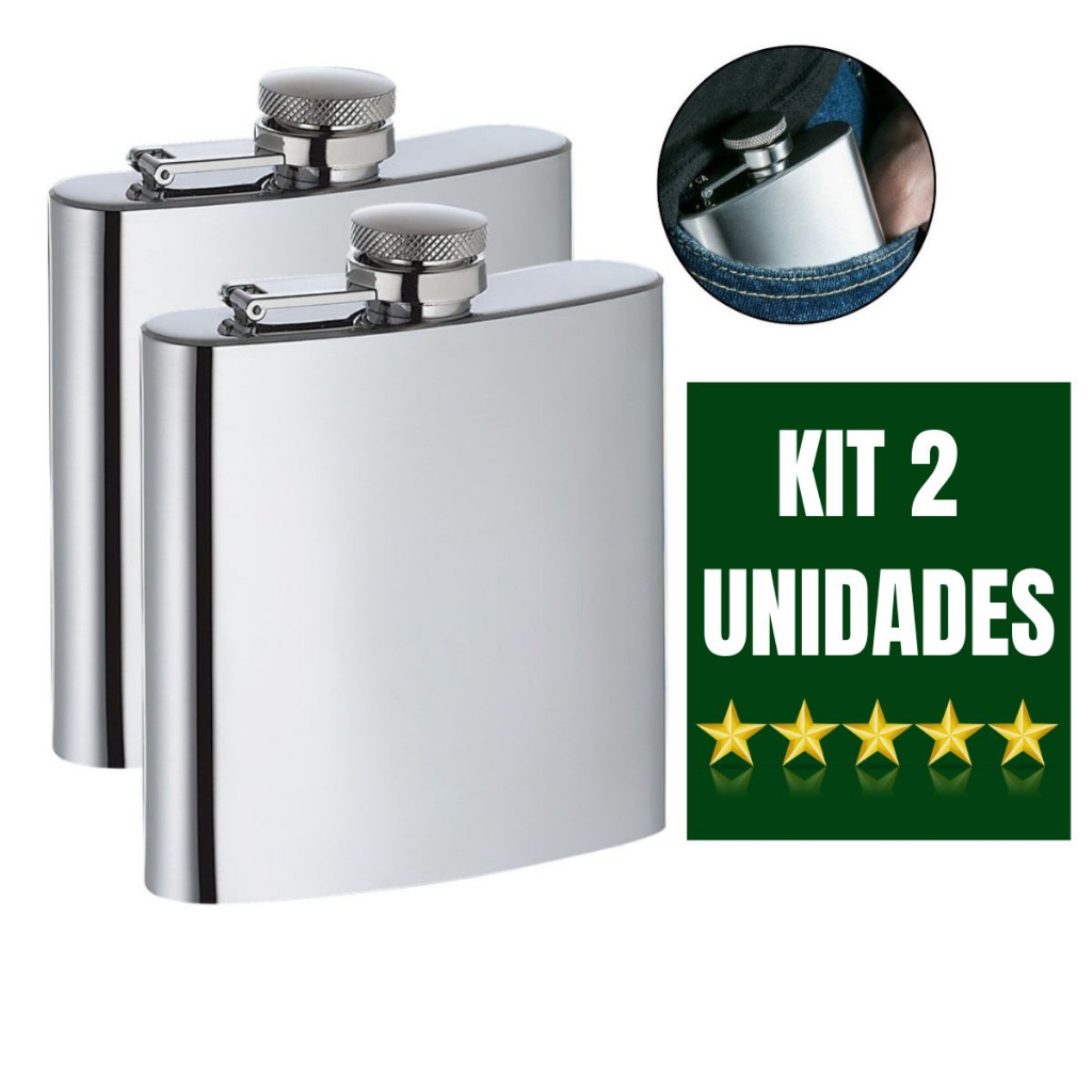 kiT 2 Cantil Inox Porta Whisky Frasco 240ml Garrafa Whiskeira Whisky Bolso Bar