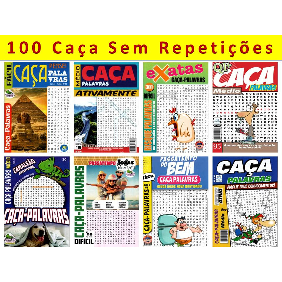 Kit Caça-Palavras com 10 Revistas Nível Fácil/ Médio/ Difícil Ed.1 Capa  comum 2022 Edicase Publicações