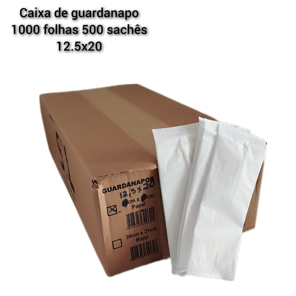 Guardanapo Sachê embalado caixa 1000 unidades 500 sachês 12.5x20