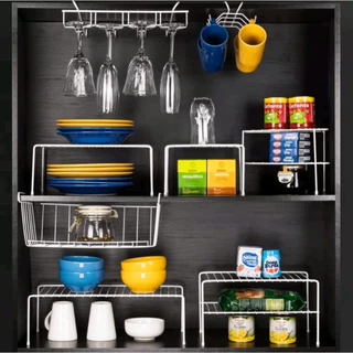Kit 2 Tamanhos Organizador Armário Cozinha Prateleira Aramada 2 medio e2 pequeno