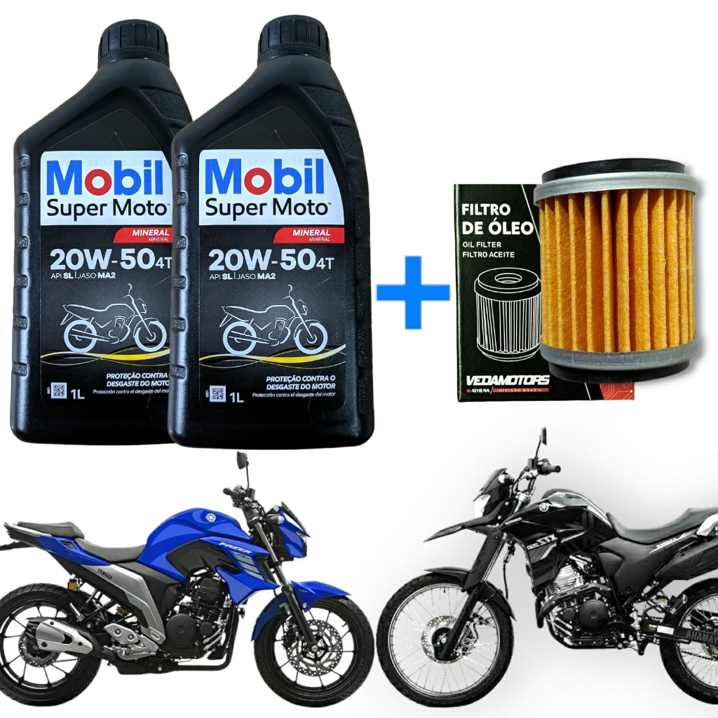 kit troca óleo lander 250 tenere 250 fazer 250 Mobil 20w 50 mineral ...