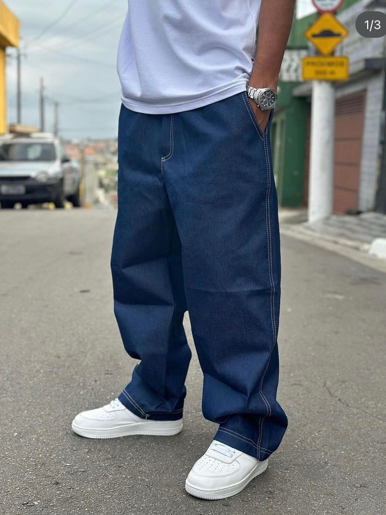 Calça jeans larga Balão baggy Jeans boca Larga reta folgada estilo ...