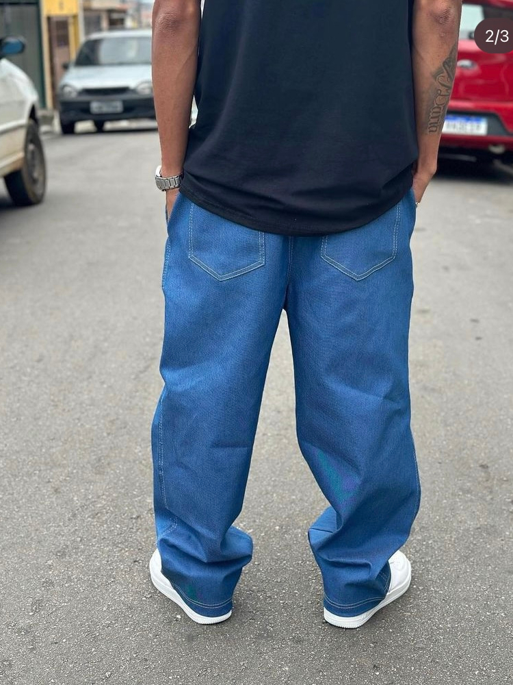 Calça jeans larga Balão baggy Jeans boca Larga reta folgada estilo ...