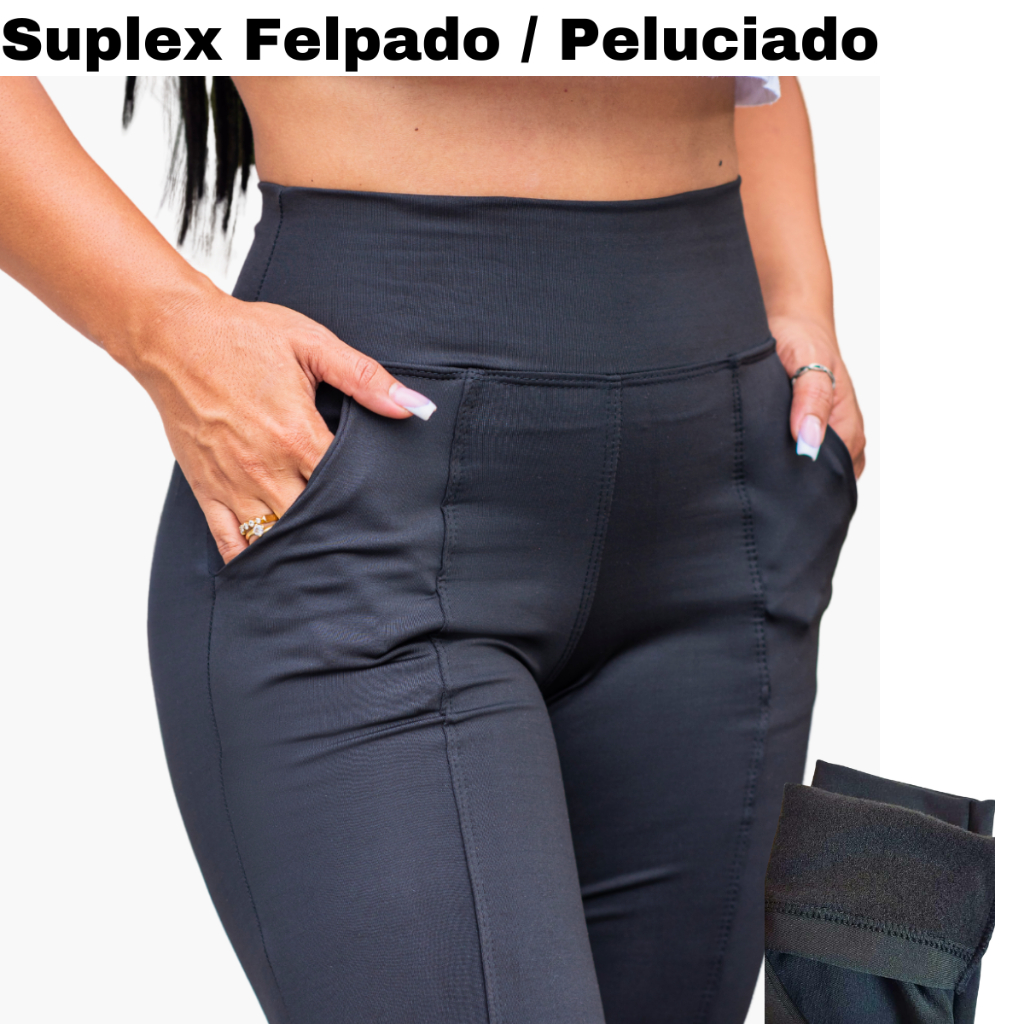 Calça Legging Plus Size Bolso Faca Cós Alto Leg Grossa Zero
